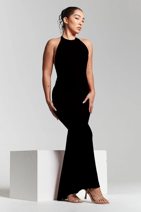 Kim Black Knot Back Bodycon Dress by InFlair