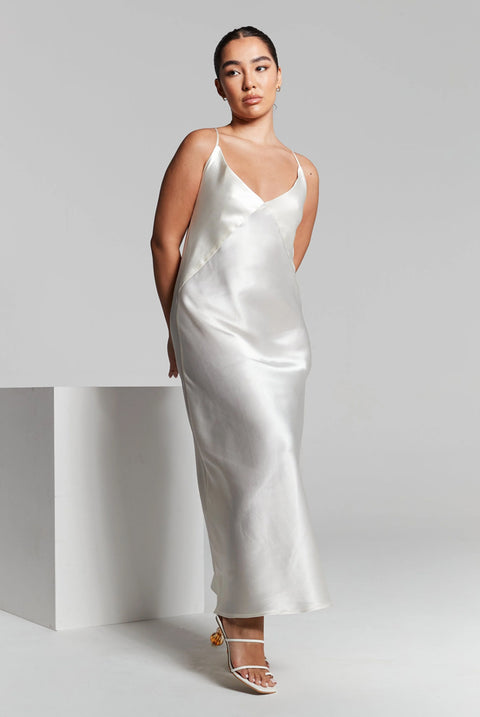 Ivory Cowl Back Midi Slip Dress by InFlair