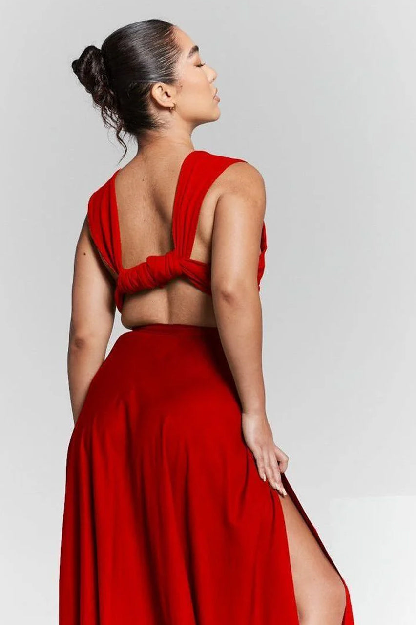 Red Flared Split Maxi Skirt INF20270