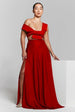 Red Flared Split Maxi Skirt by InFlair