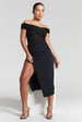 Rhea Black Pleated Bardot Bodysuit by InFlair