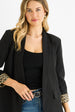 Black Contrast Animal Edge To Edge Blazer by Gini London
