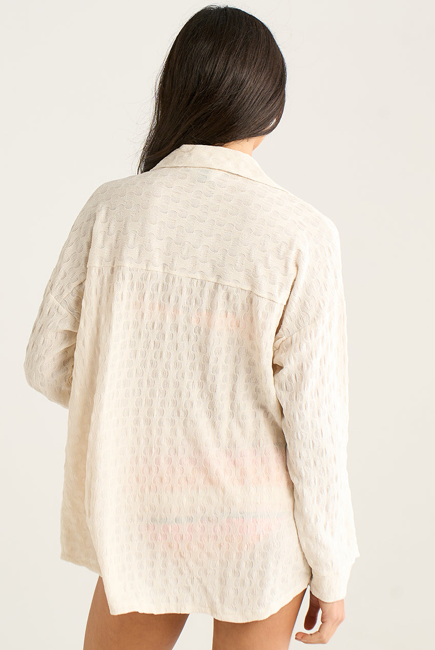 Beige Textured Oversized Long Sleeve Shirt IT1480A