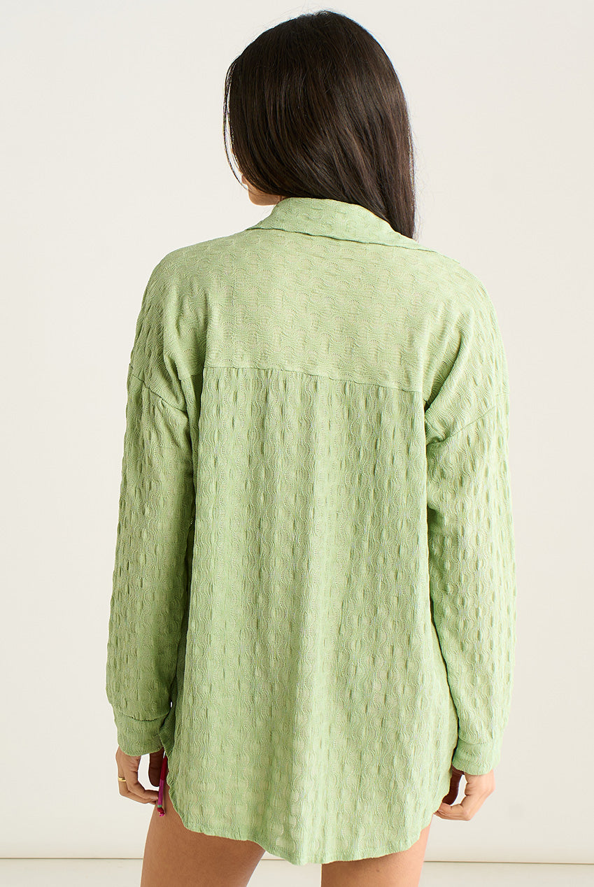 Sage Green Textured Oversized Long Sleeve Shirt IT1480A