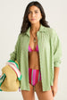 Sage Green Textured Oversized Long Sleeve Shirt by Gini London