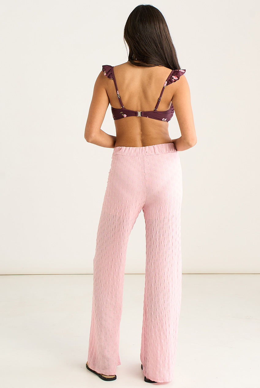 Pink Textured Elasticated Waist Flared Trousers IT1480B