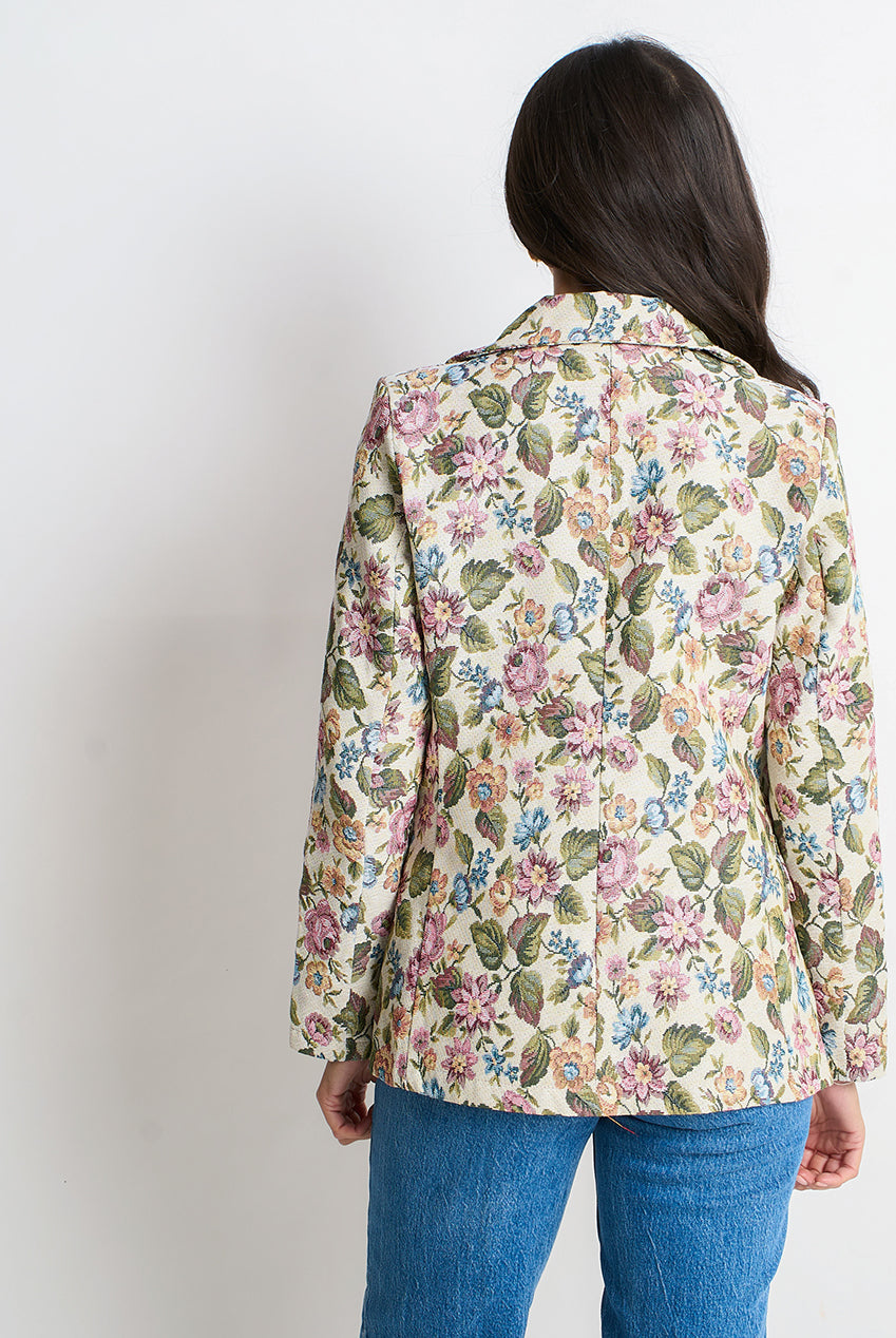 Beige Floral Jacquard Tailored Blazer IT1835