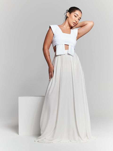 InFlair Ivory Pleated Maxi Skirt