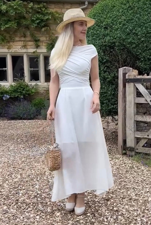 Ivory Pleated Flared Midi Skirt by InFlair