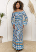 Angeleye Boho Co-ord Bardot Top And Maxi Skirt Set In Blue Paisley Print