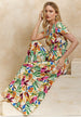 Angeleye Shirred Waist Flutter Sleeve Maxi Dress In Tropical Papaya Print