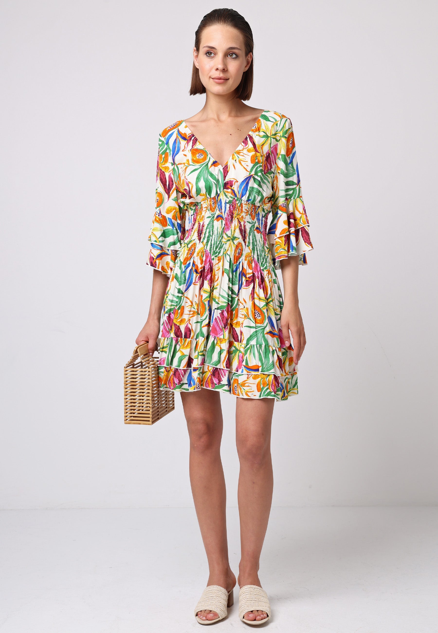 Summer Mini Dress In Tropical Papaya Print J038900