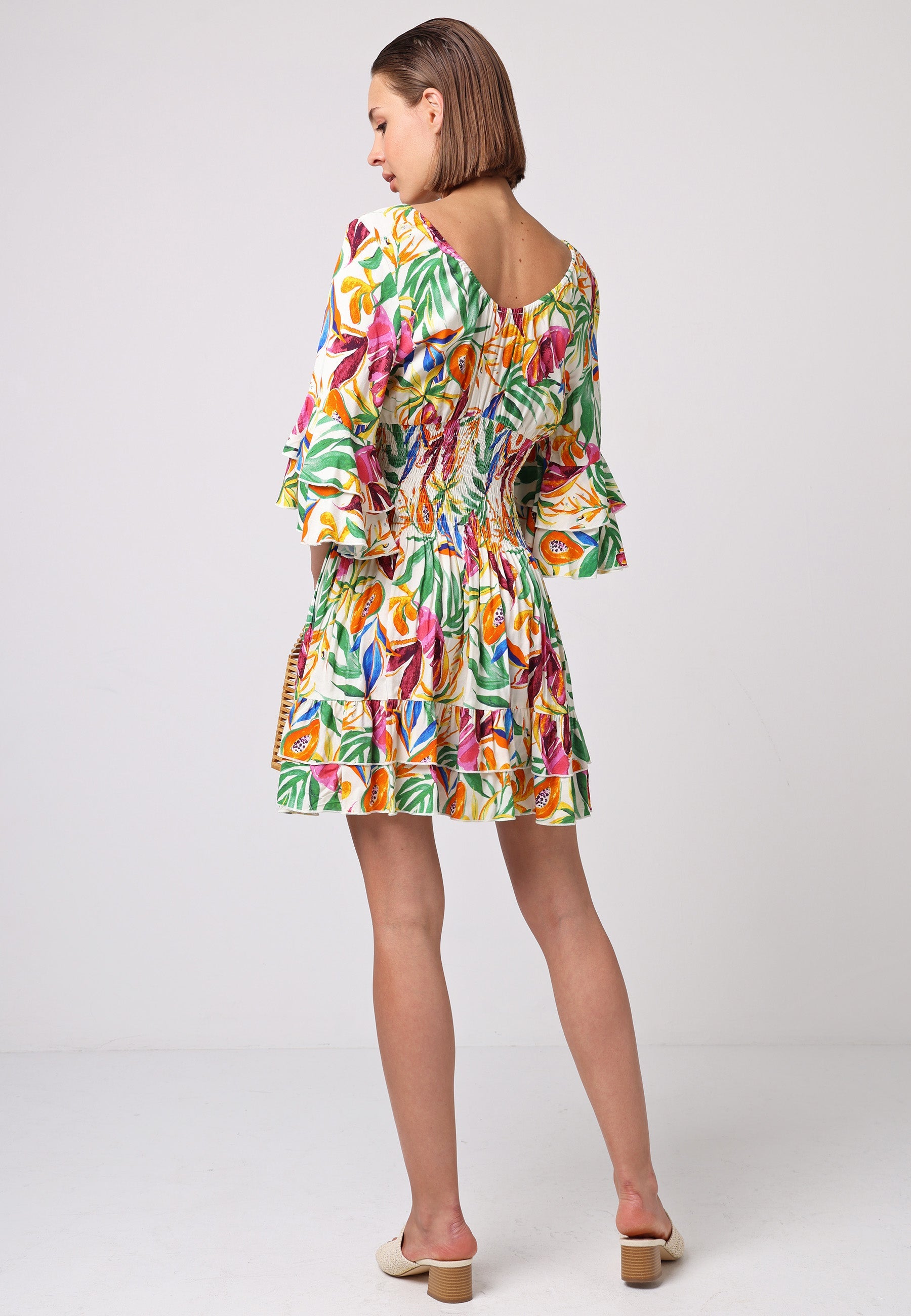 Summer Mini Dress In Tropical Papaya Print J038900