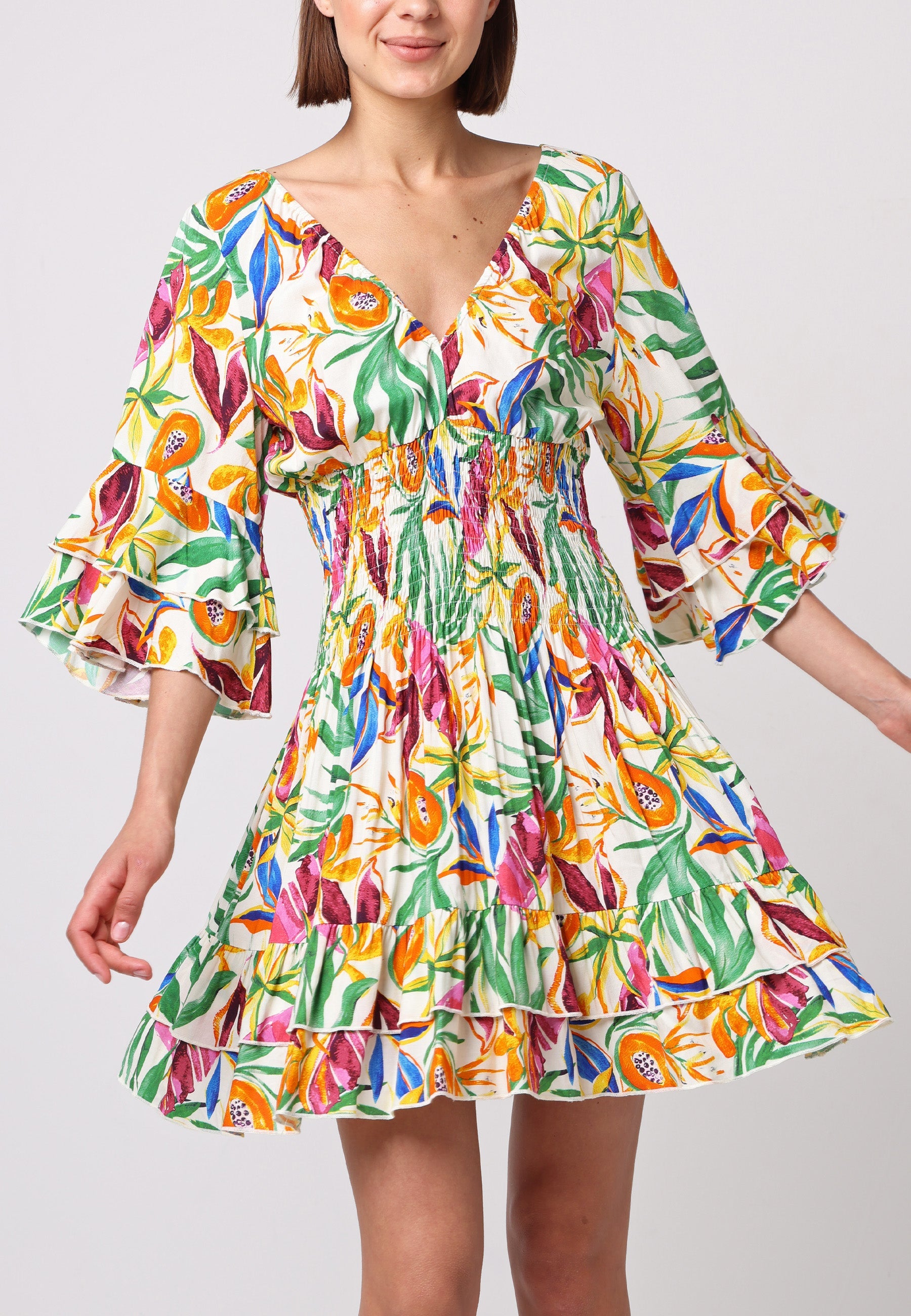 Summer Mini Dress In Tropical Papaya Print J038900