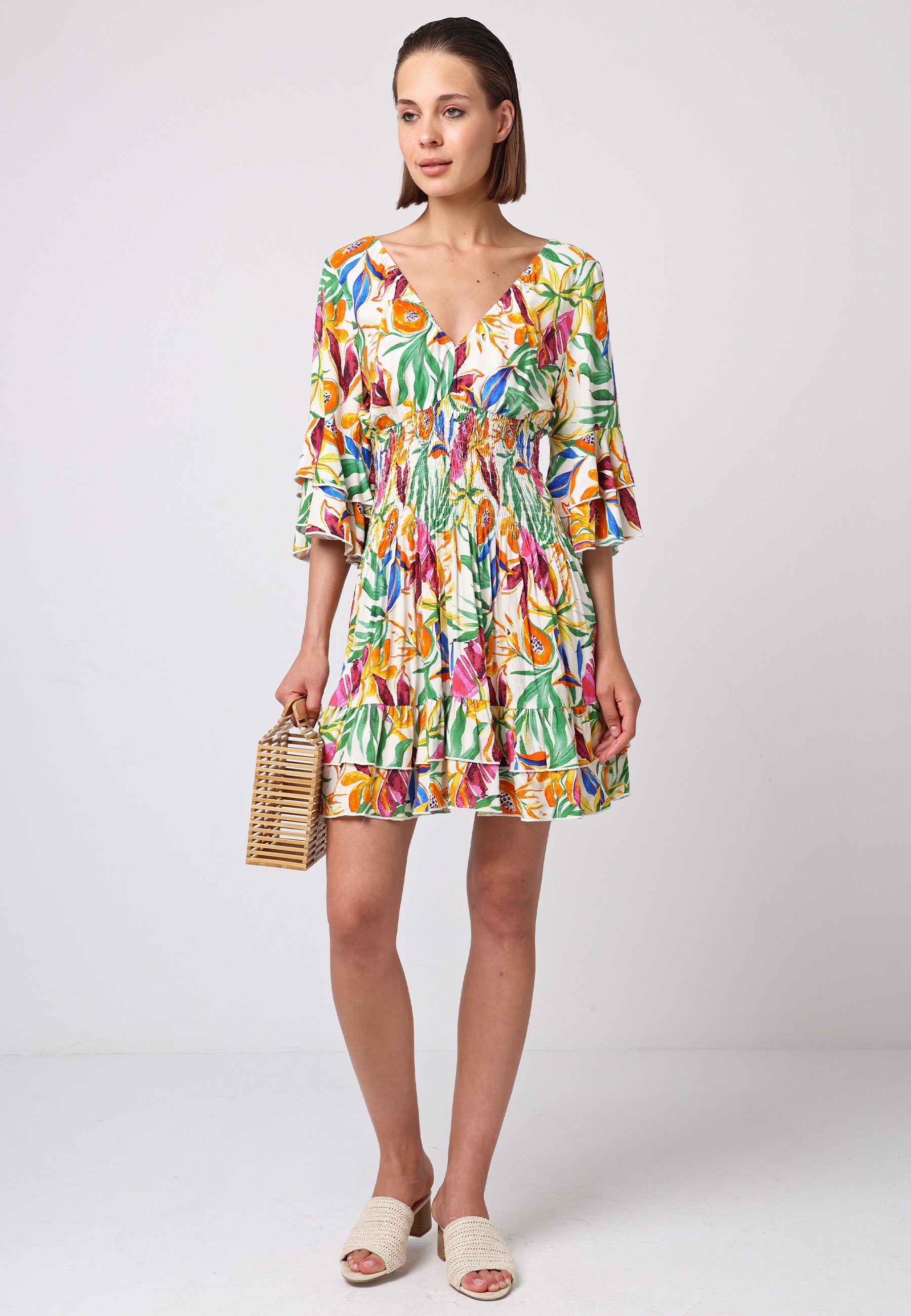 Summer Mini Dress In Tropical Papaya Print J038900