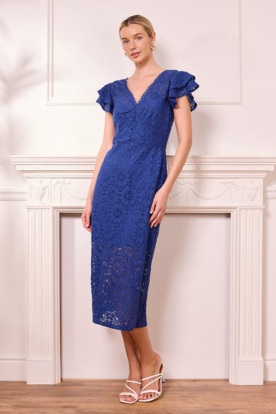 Navy - Navy Lace Midi Dress by Angeleye