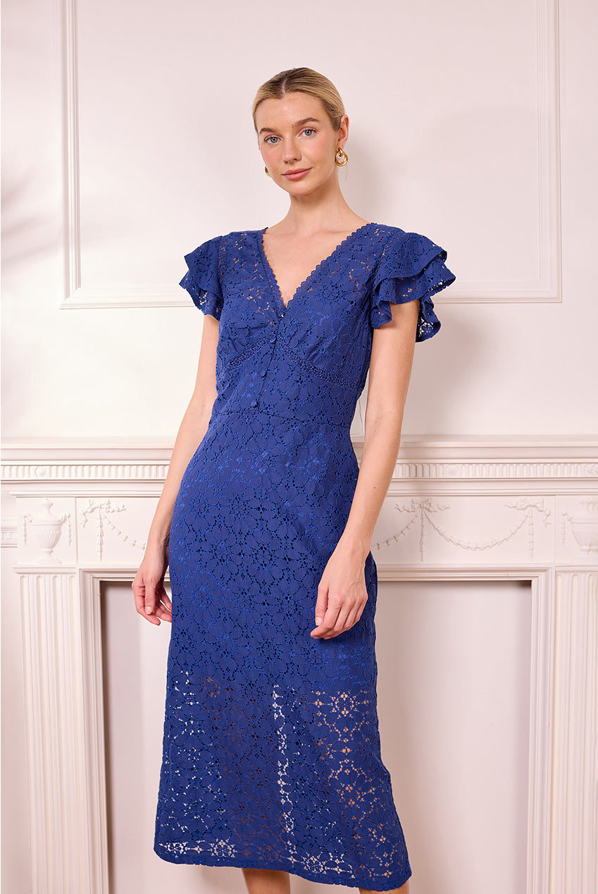 Navy Lace Midi Dress J040229CBTBLEF