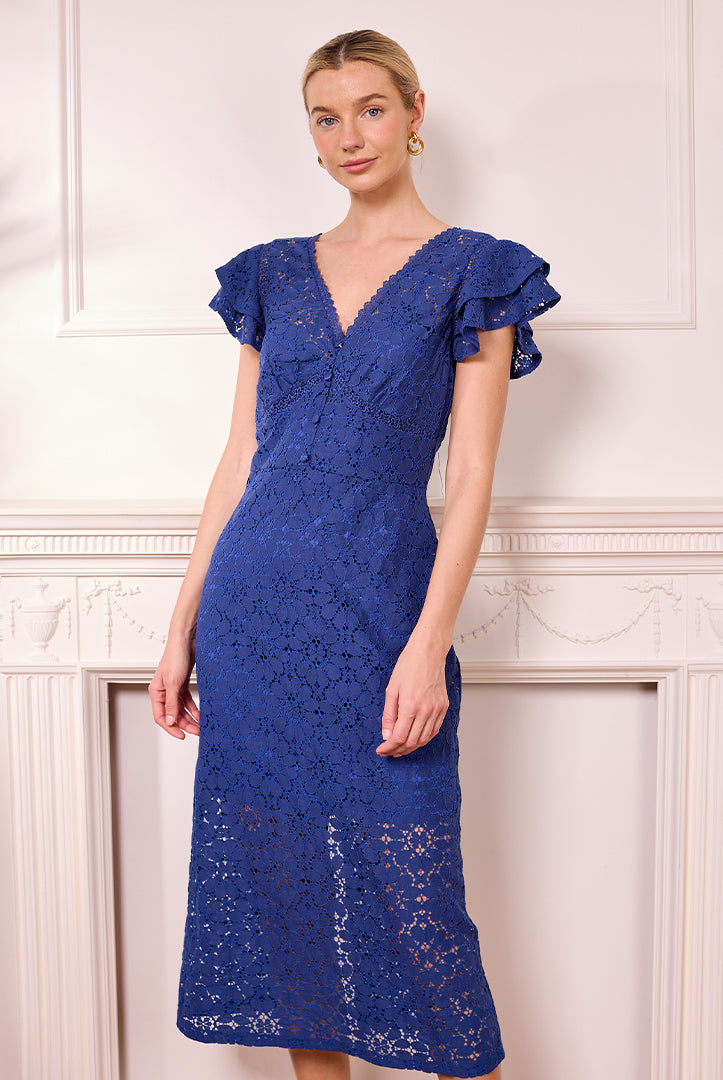 Navy Lace Midi Dress J040229CBTBLEF