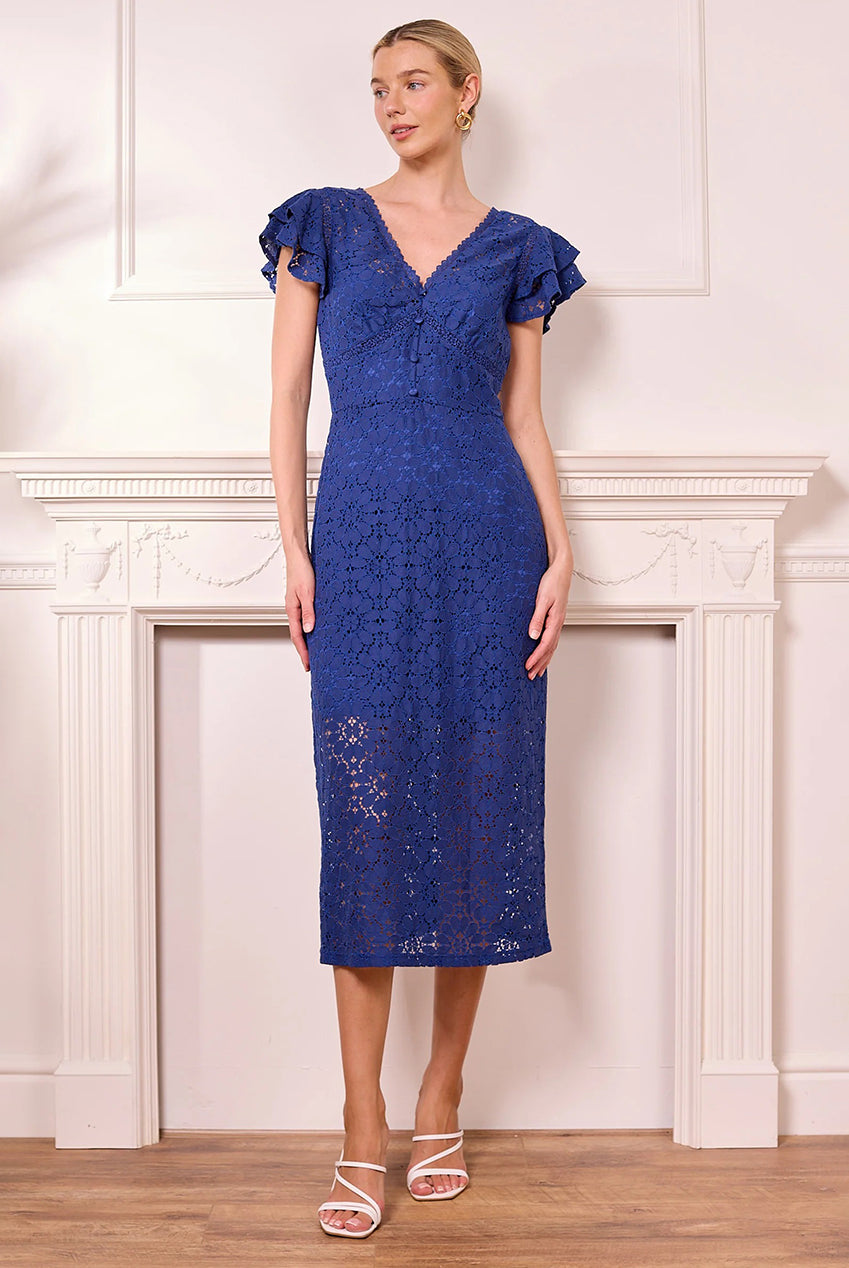 Navy Lace Midi Dress J040229
