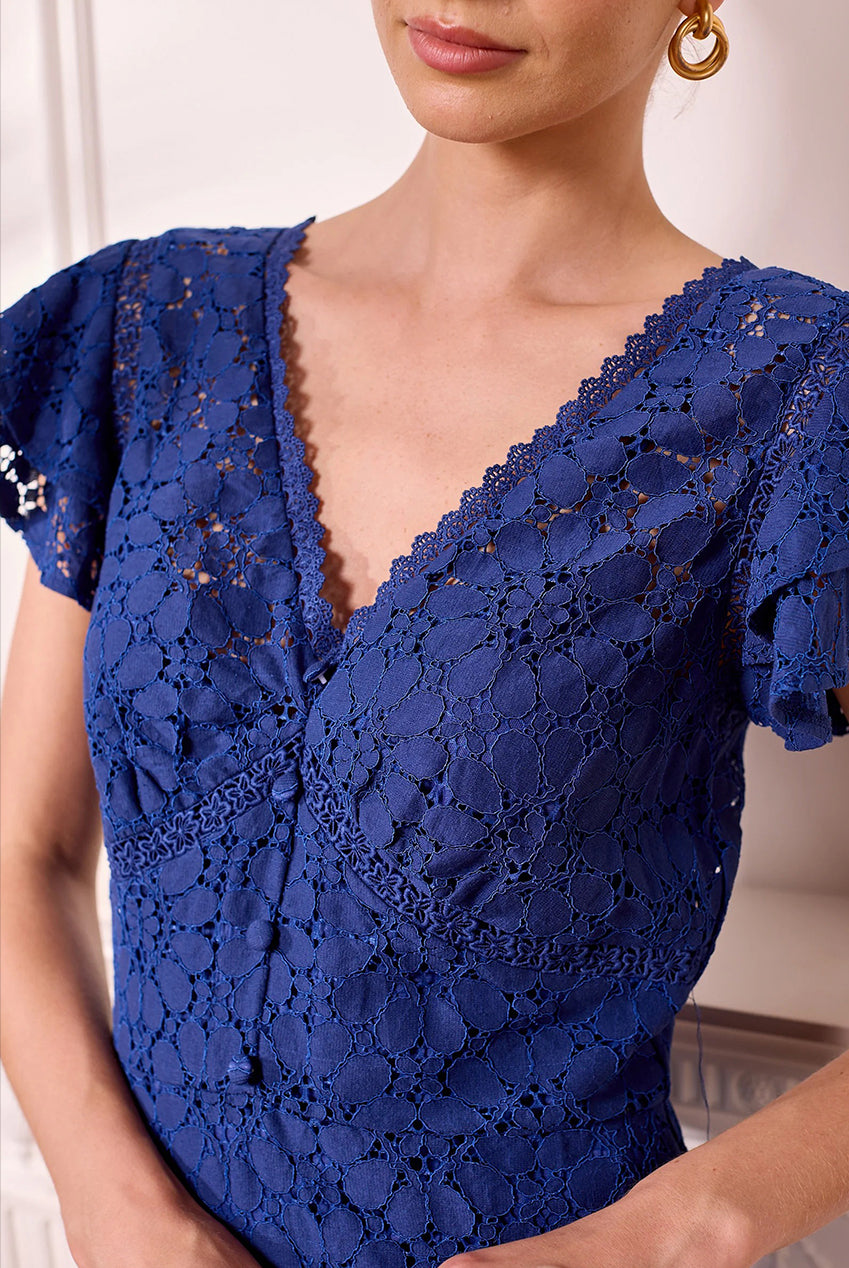 Navy Lace Midi Dress J040229
