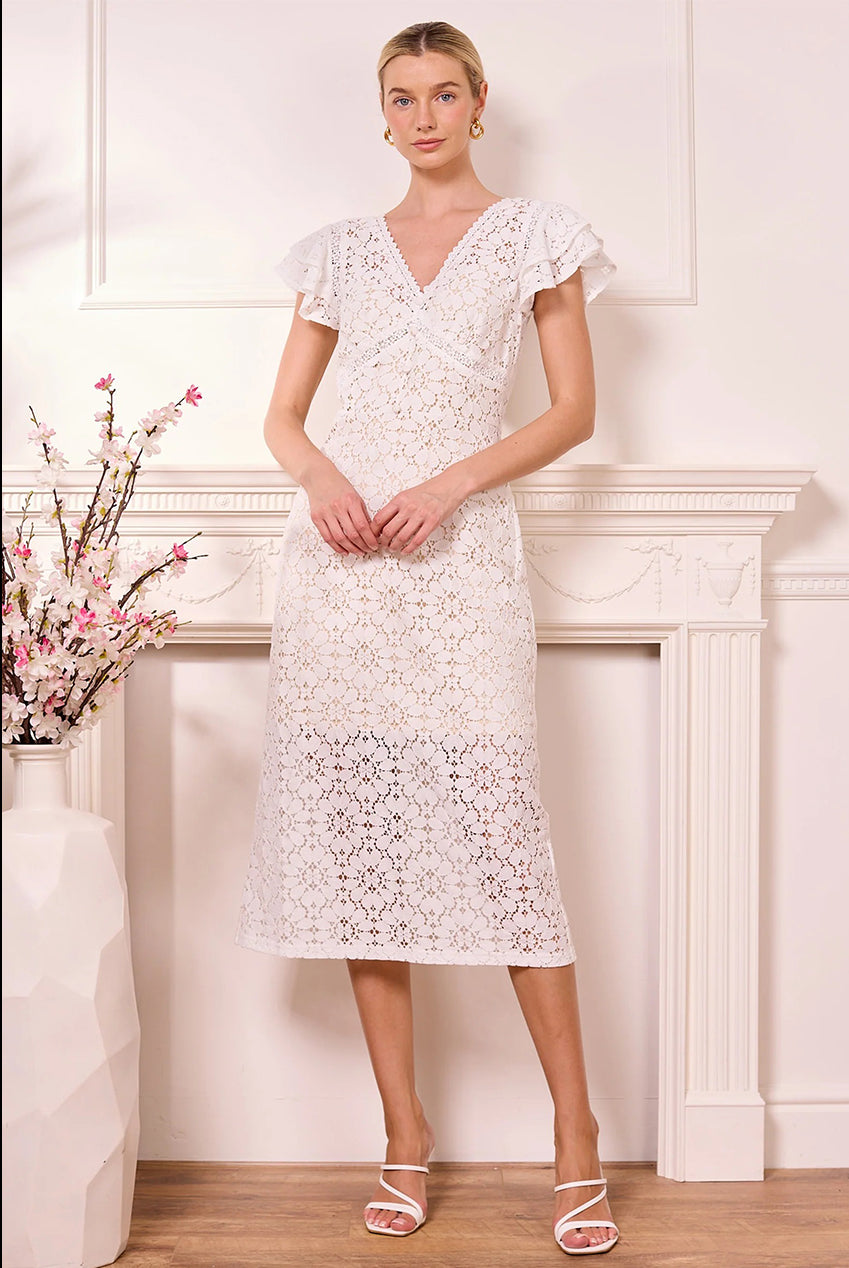 White Lace Midi Dress J040229