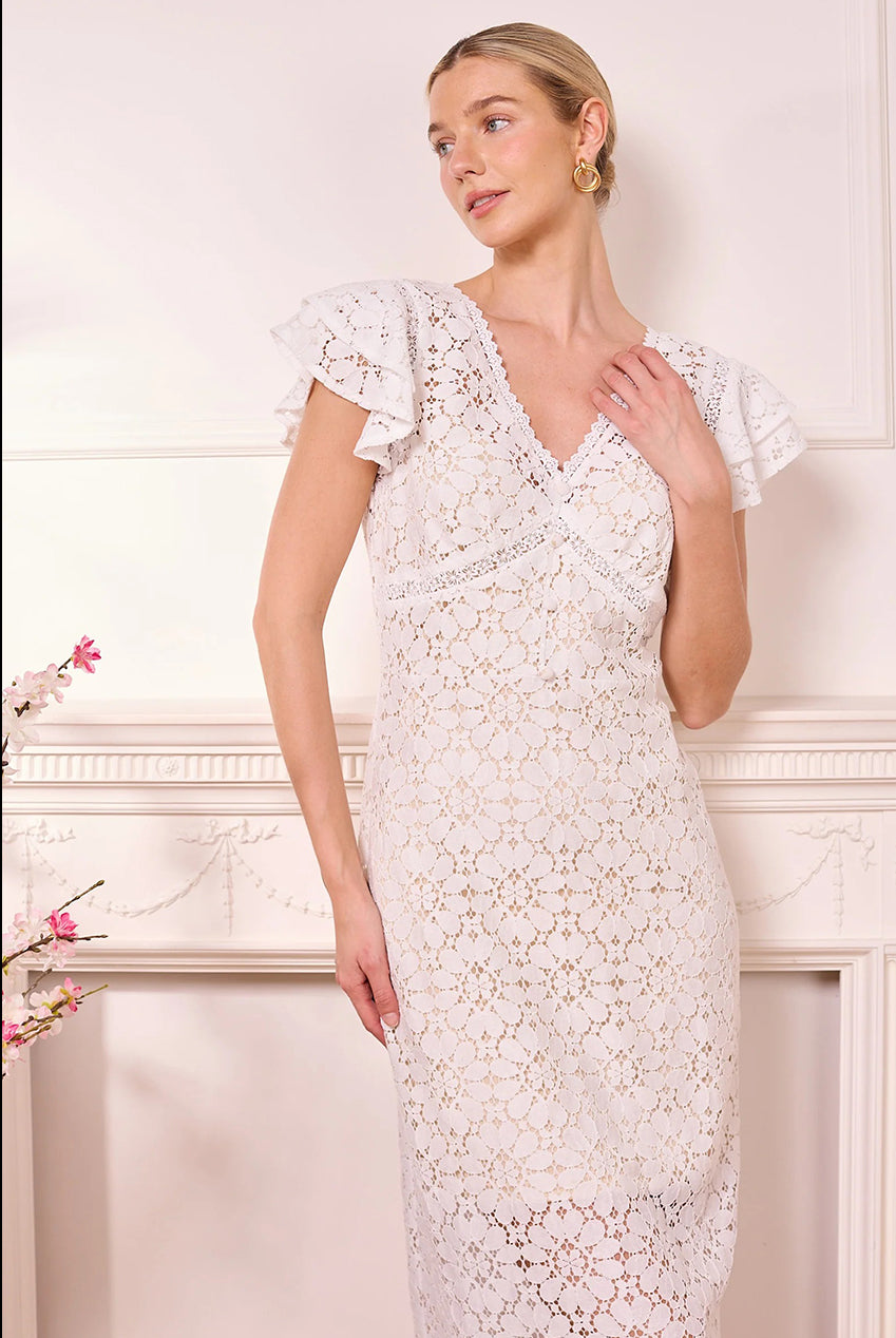 White Lace Midi Dress J040229