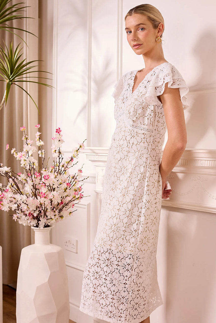 White Lace Midi Dress J040229