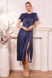 Navy Satin Polka Dot Midi Dress by Angeleye
