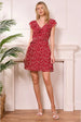 Red Ditsy Mini Dress With V-neck Ruffles by Angeleye