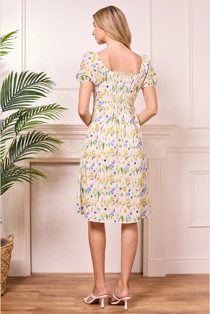 Ditsy Floral White Midi Summer Dress J042577