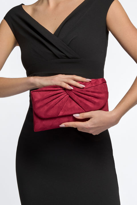 Burgundy Suede Clutch Bag With Knot Detail by Aftershock London