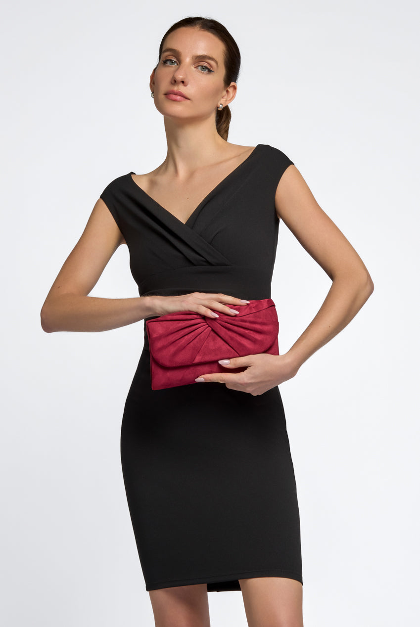 Burgundy Suede Clutch Bag With Knot Detail ALJ2724