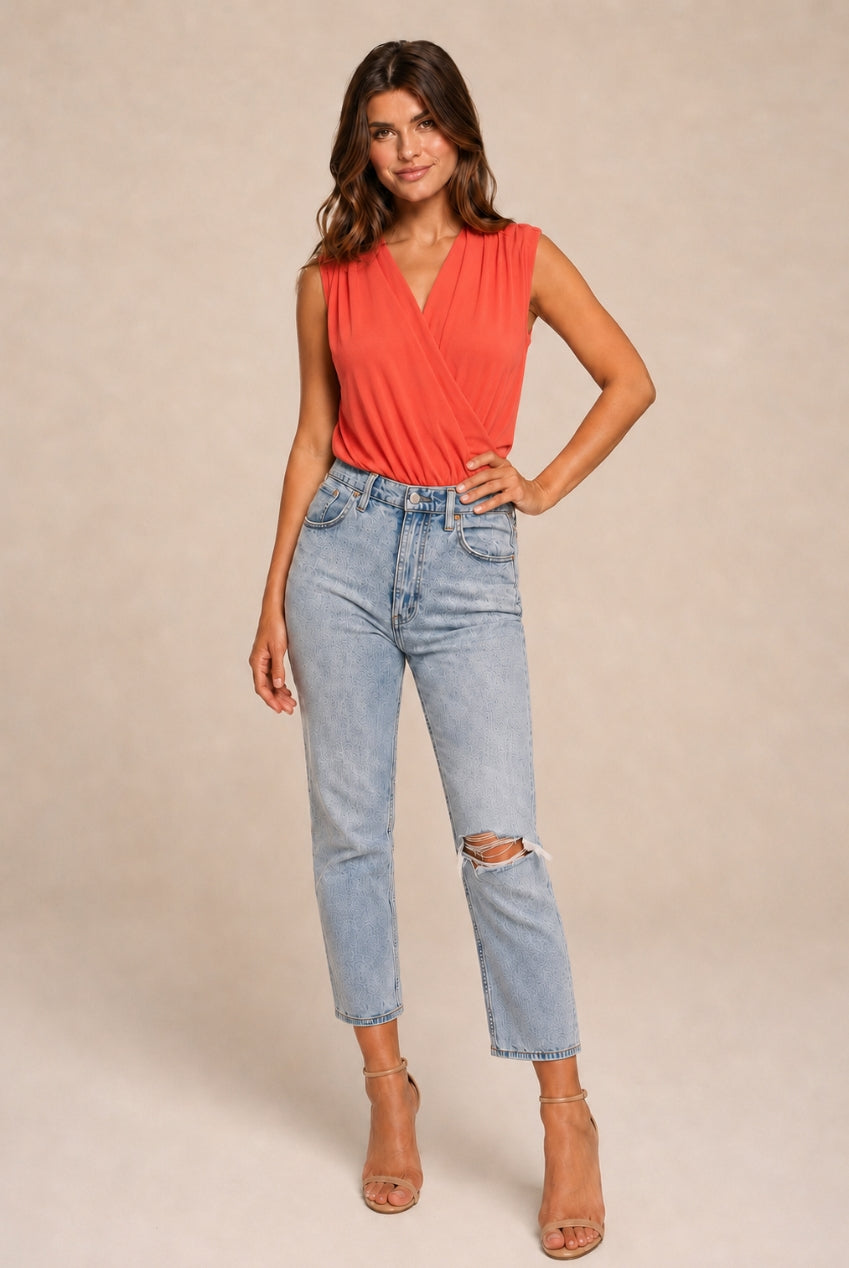 Jade Orange Sleeveless Bodysuit Top JADE-ORANGE-BODY