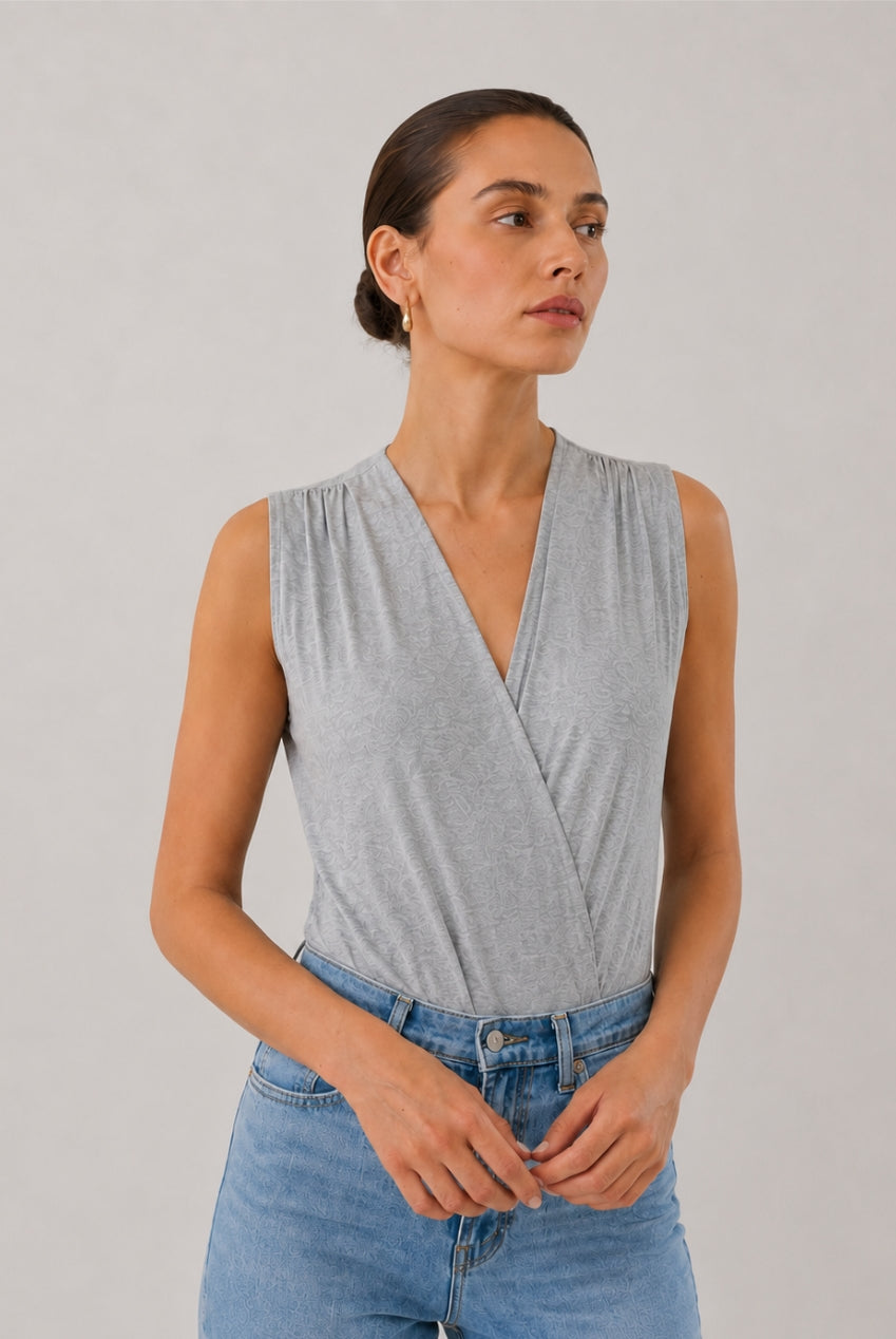 Jay Grey Sleeveless Wrap Style Bodysuit JAY-GREY-BODY