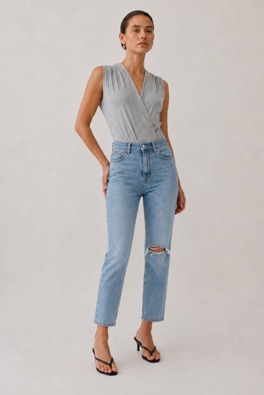 Jay Grey Sleeveless Wrap Style Bodysuit JAY-GREY-BODY