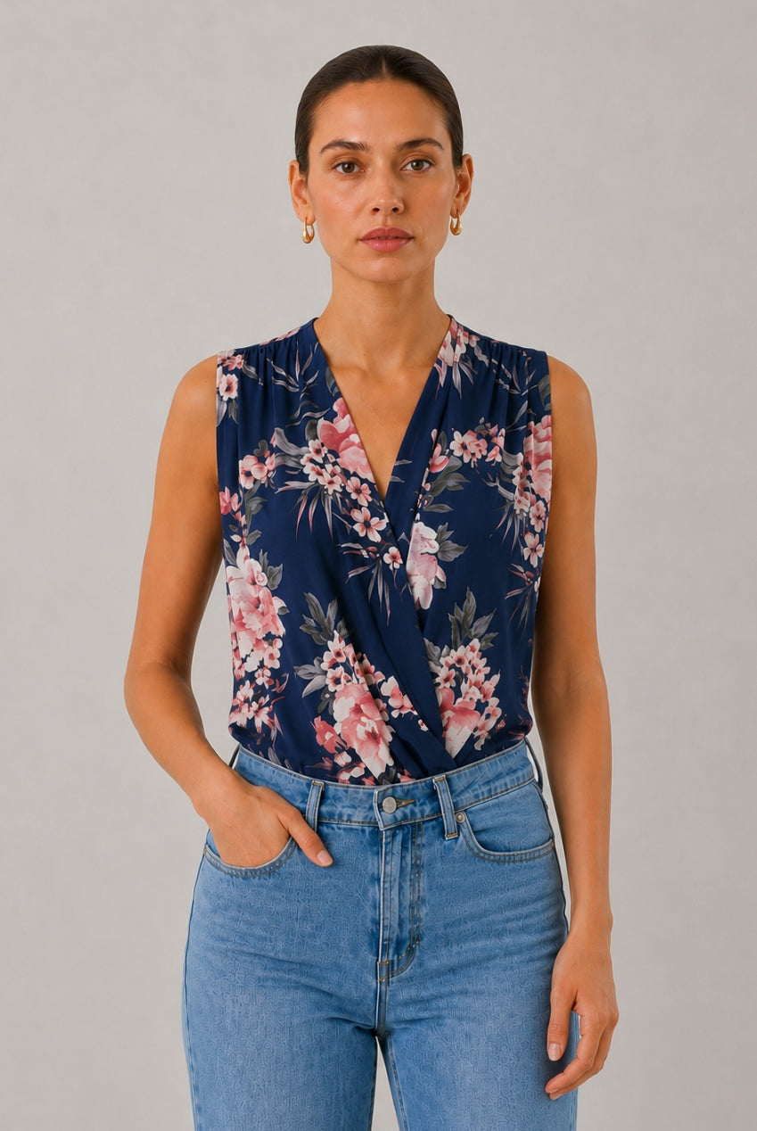 Jay Floral Navy Sleeveless Bodysuit JAY-FLORAL-BODY