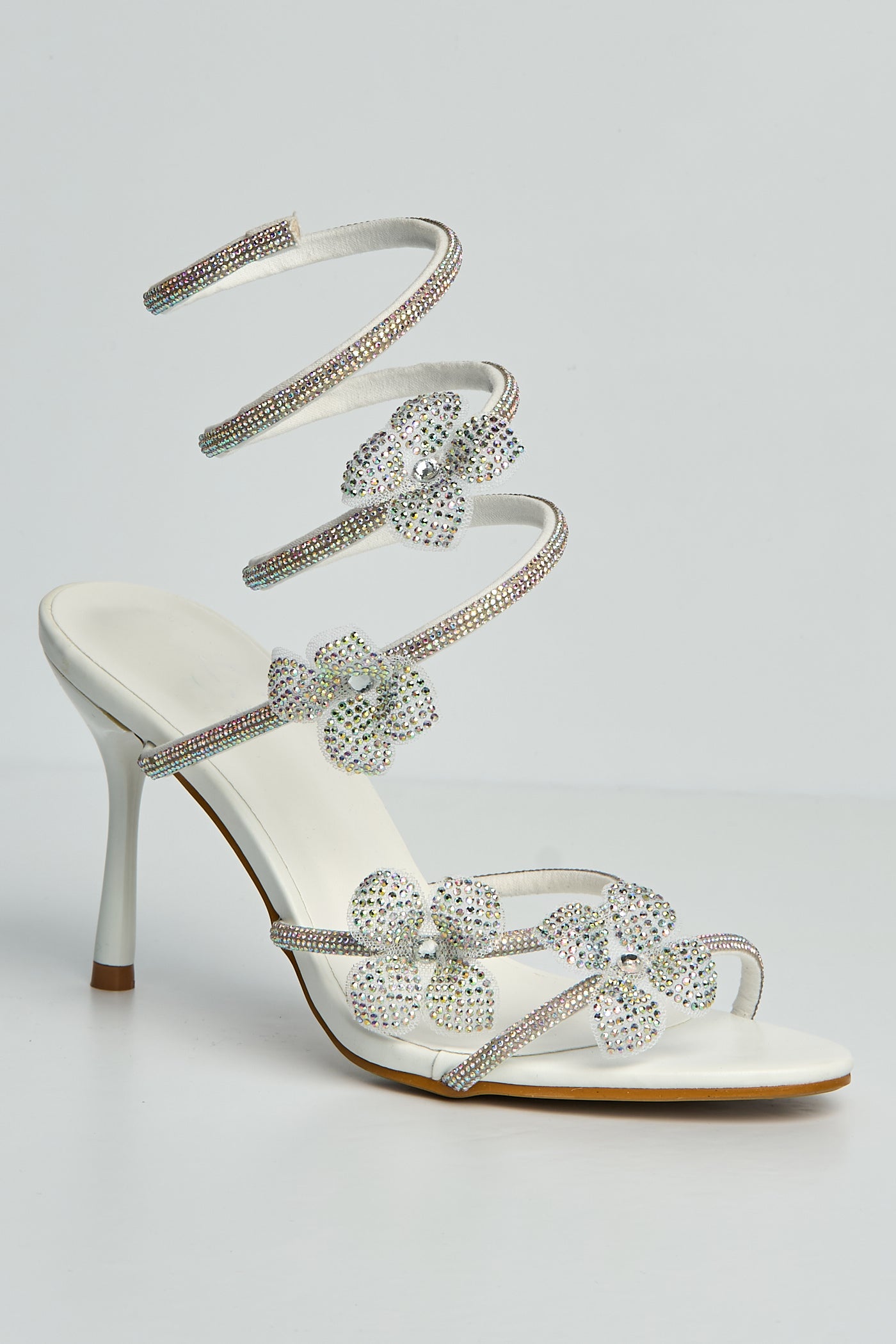 Avaia Flower Detail Diamante Heeled Sandals In White DYD2005-28-WHT