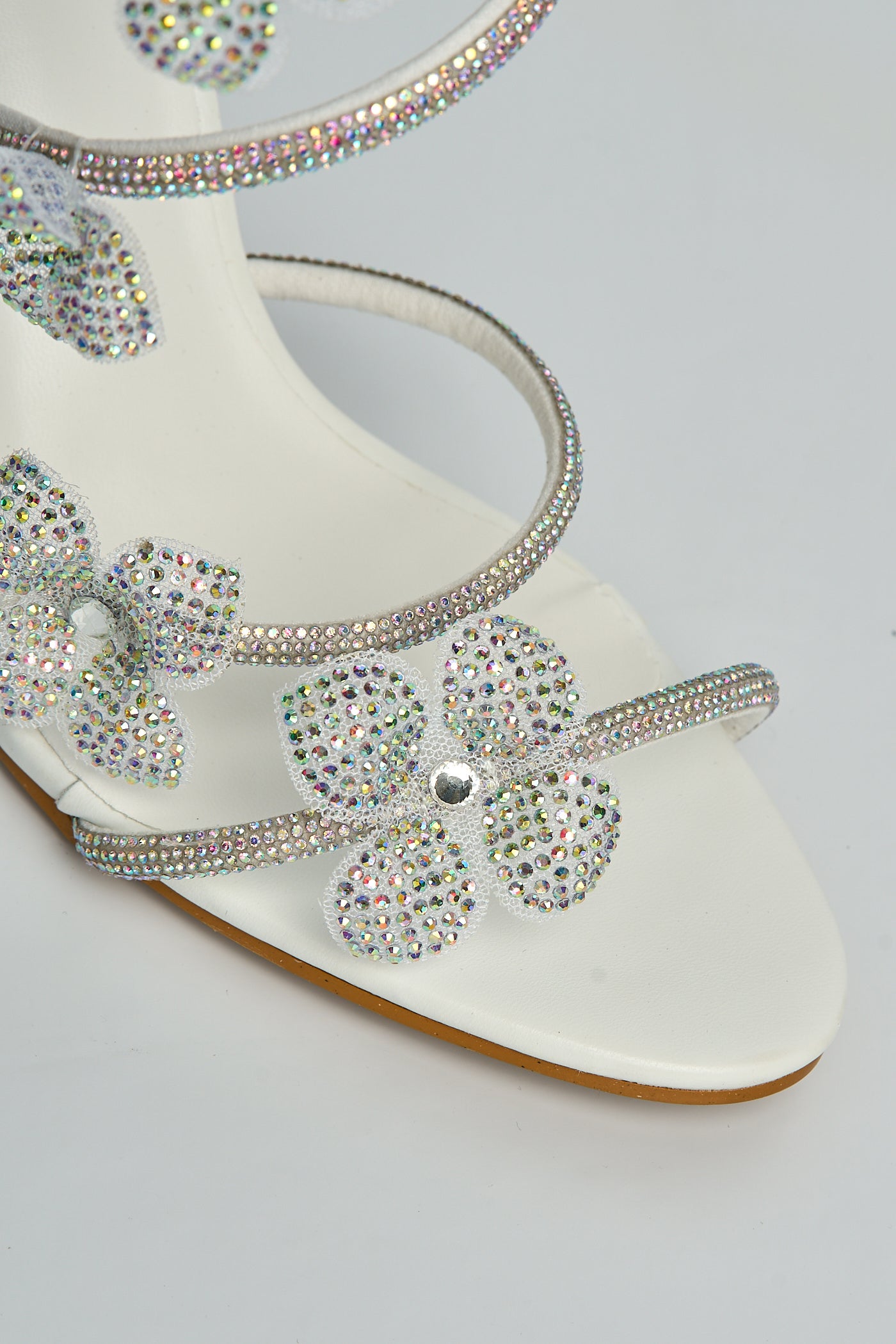 Avaia Flower Detail Diamante Heeled Sandals In White DYD2005-28-WHT