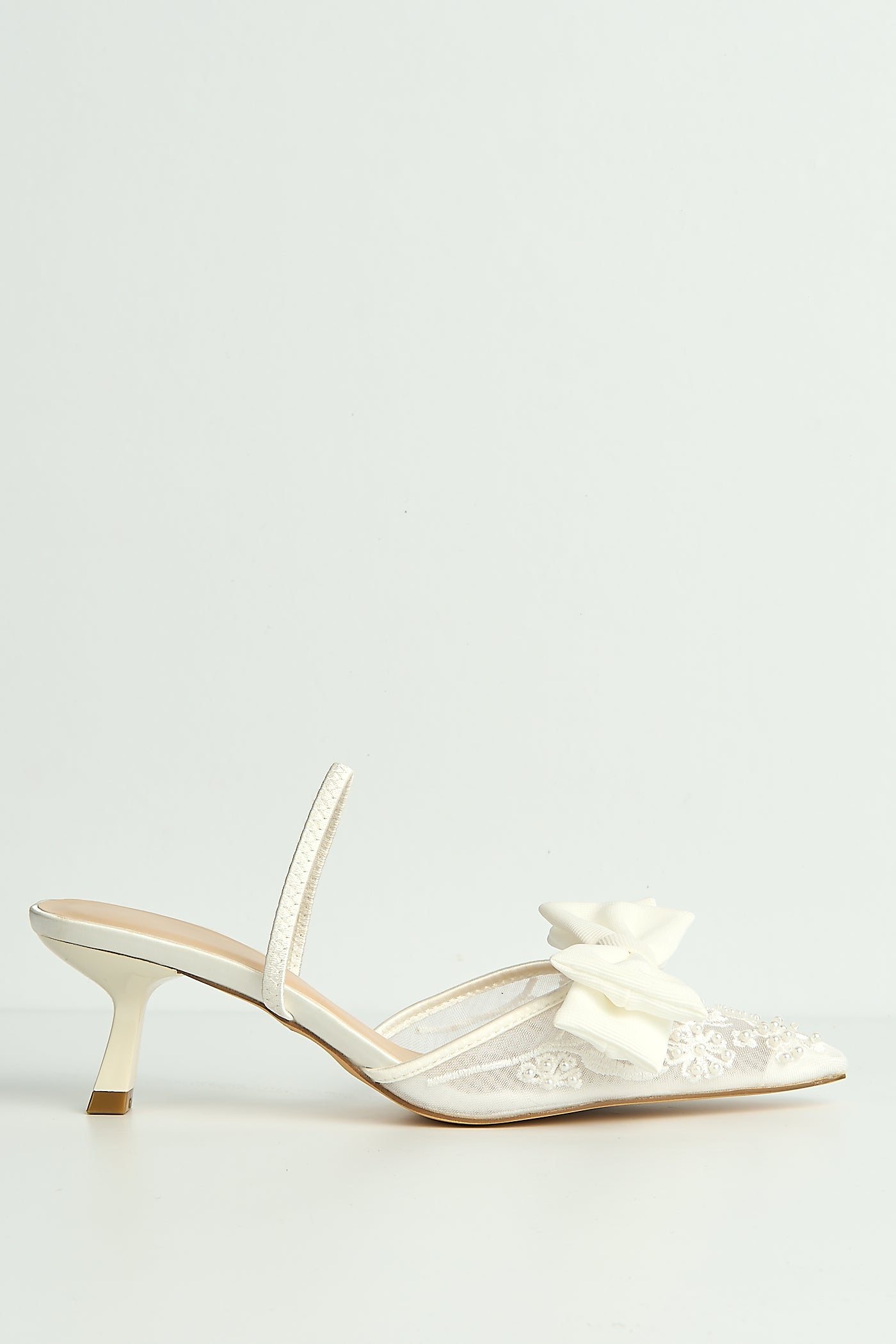 Seren Embellished Mesh And Bow Slingback Court Shoes In Ivory LOLA5251-IVR