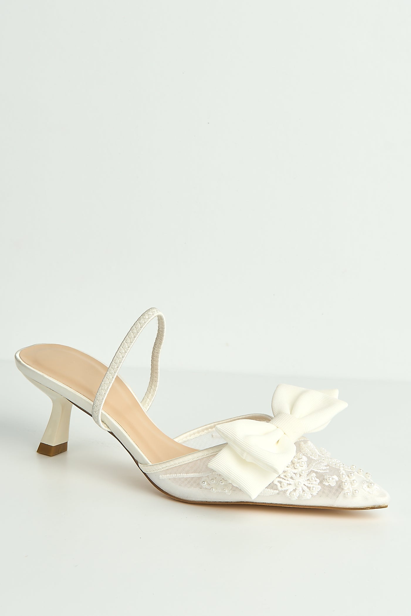 Seren Embellished Mesh And Bow Slingback Court Shoes In Ivory LOLA5251-IVR