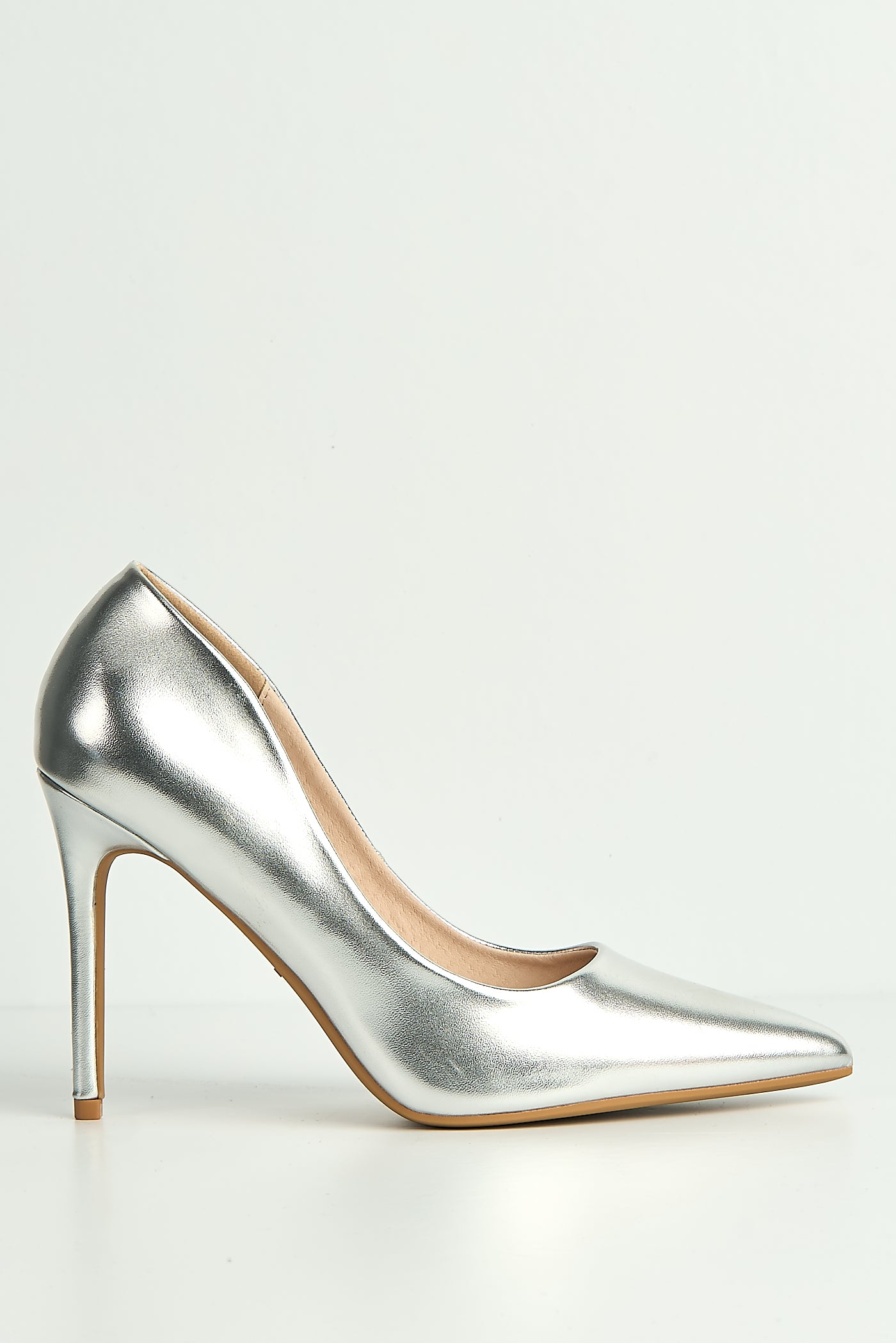 Mila High Stiletto Faux Sued Heel Court Shoe In Silver NF-493-SVR