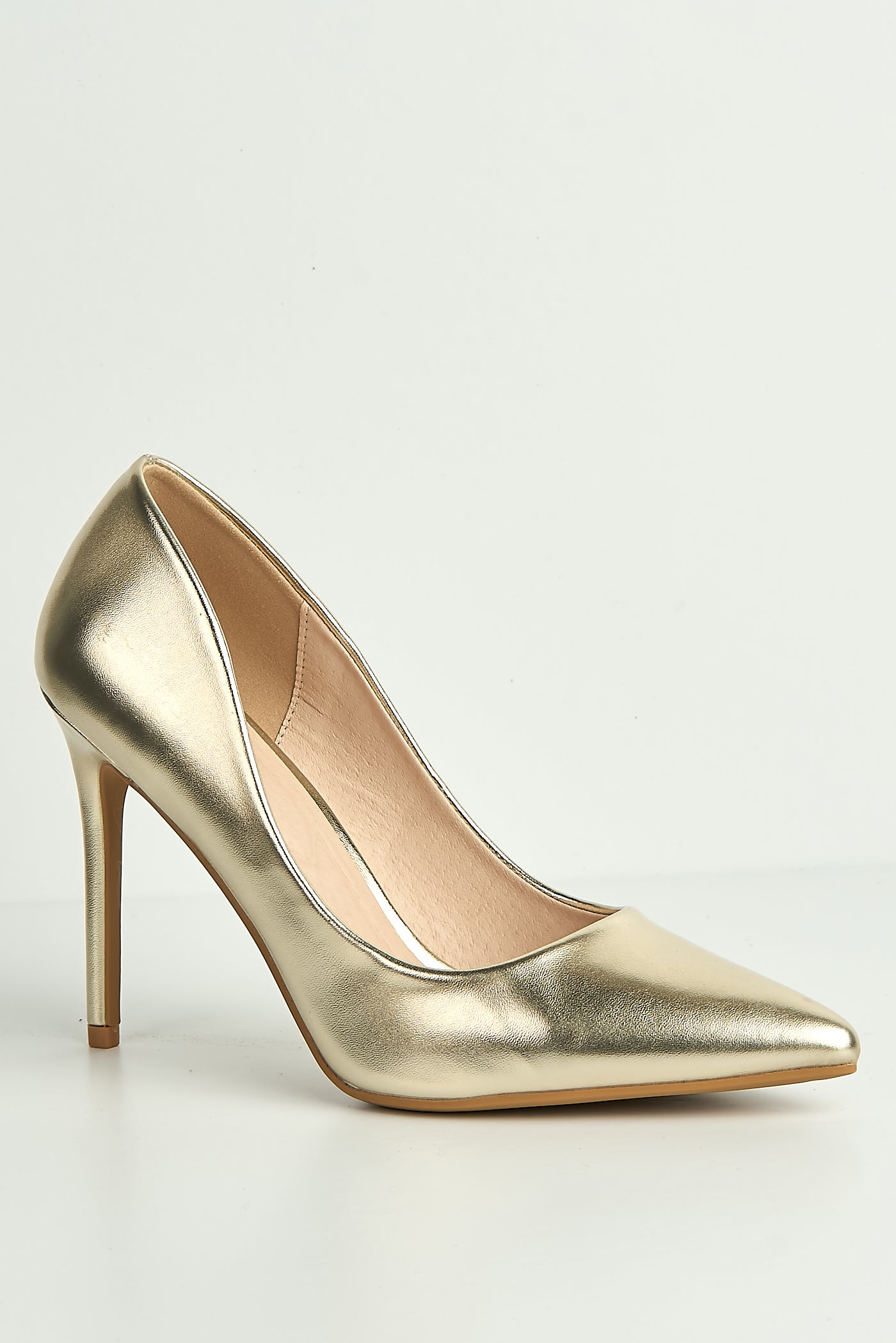 Mila High Stiletto Faux Sued Heel Court Shoe In Gold NF-493-GOL