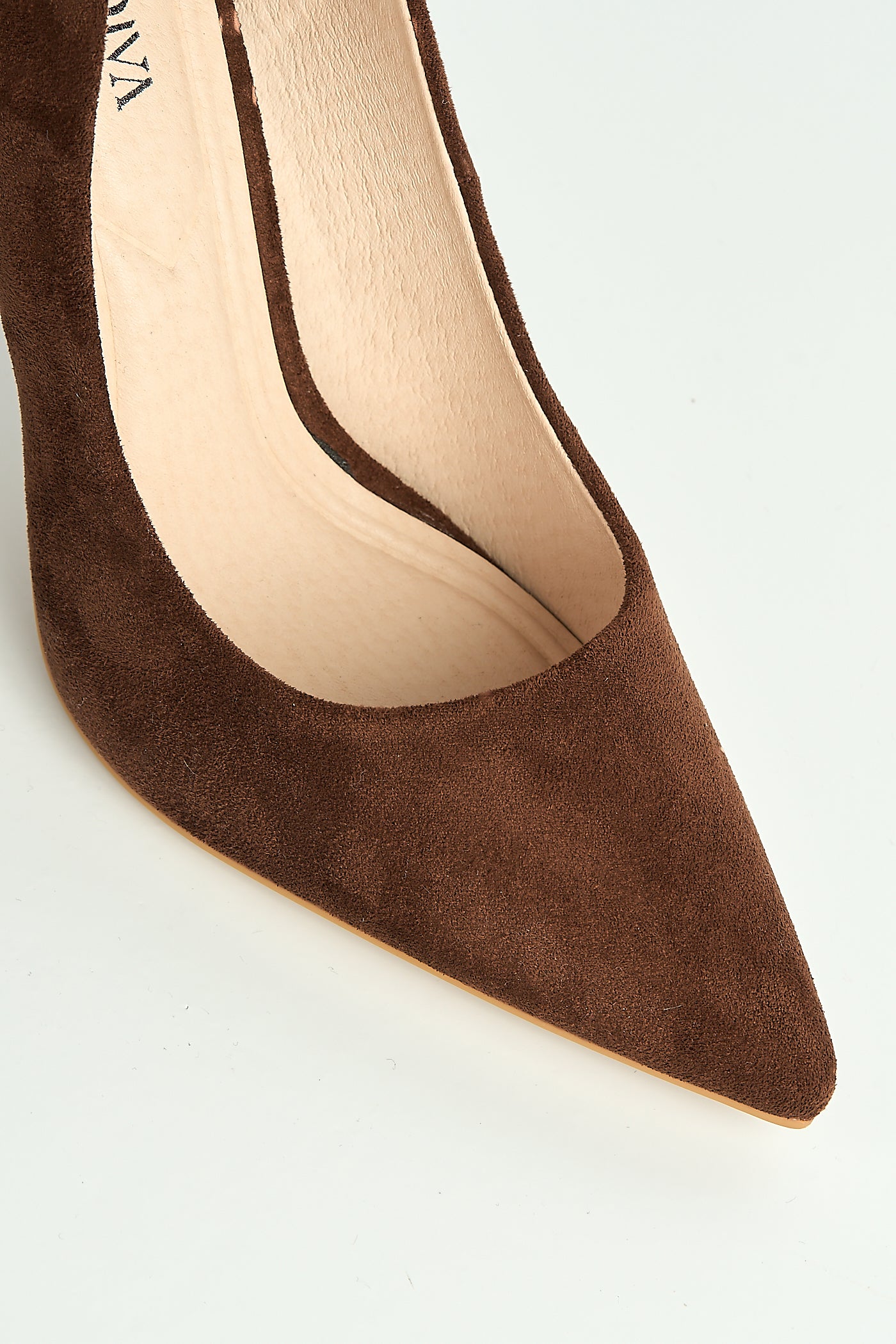 Mila High Stiletto Faux Sued Heel Court Shoe In Chocolate NF-493-CHOC