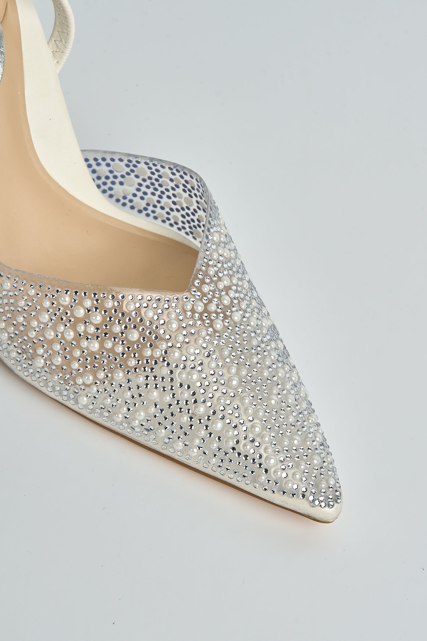 Kiana Diamante Embellished Sling Back Pointed Toe Court Shoes In White SALADO32-WHT