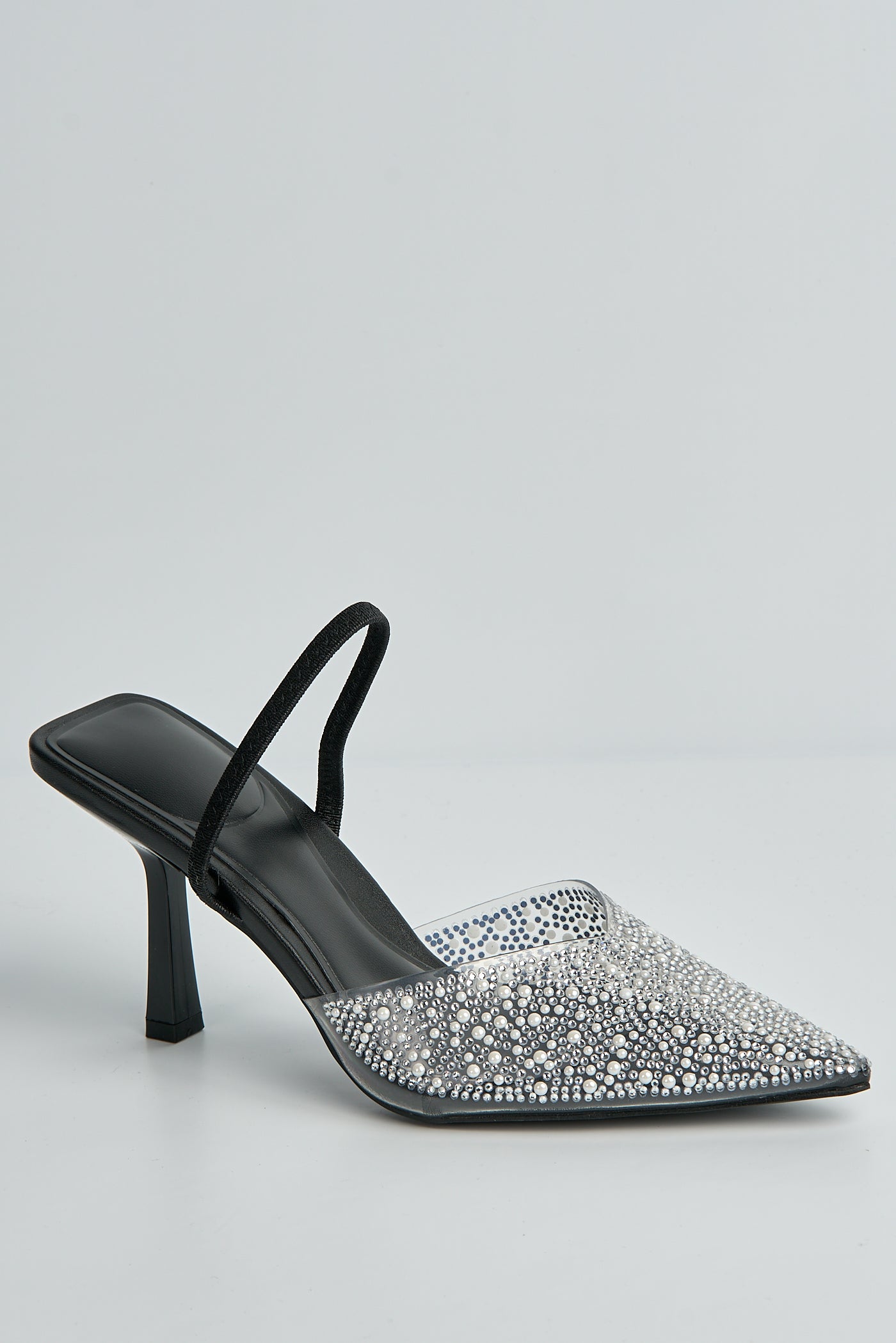 Kiana Diamante Embellished Sling Back Pointed Toe Court Shoes In Black SALADO32-BLK