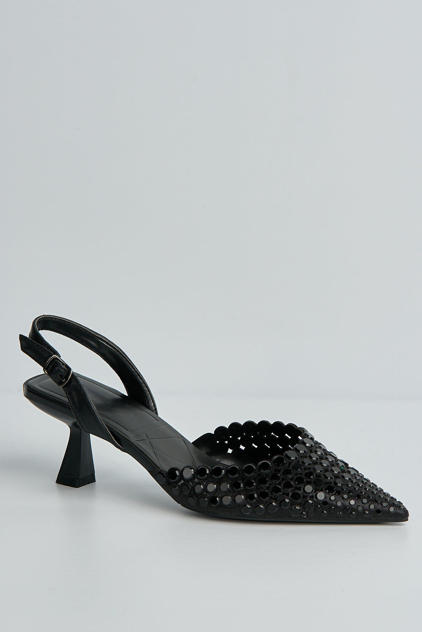 Giovanna Mirror Encrusted Slingback Court Shoes In Black 503-27-BLK