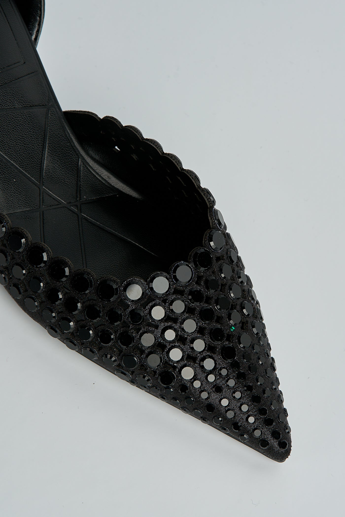 Giovanna Mirror Encrusted Slingback Court Shoes In Black 503-27-BLK