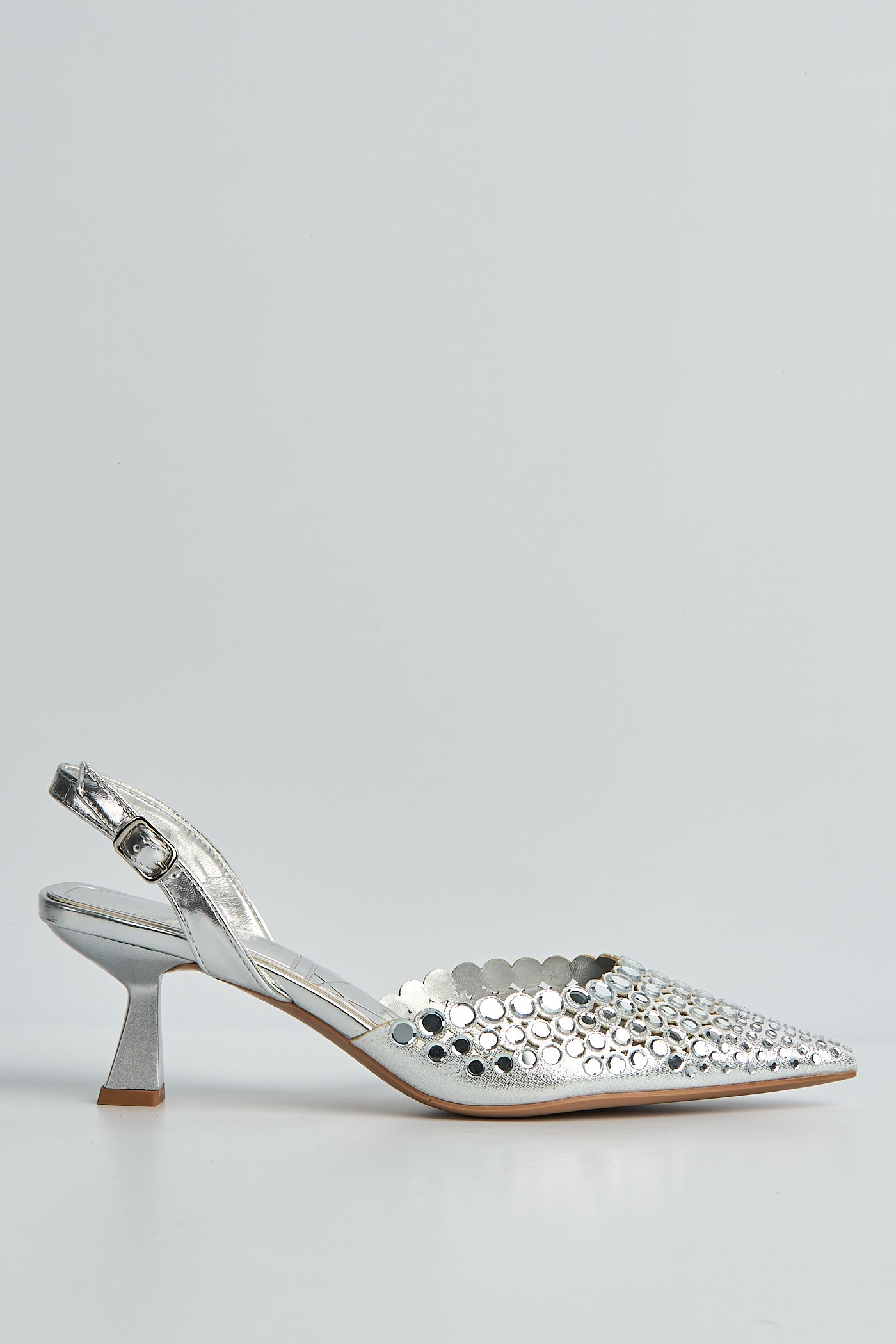 Giovanna Mirror Encrusted Slingback Court Shoes In Silver 503-27-SVR