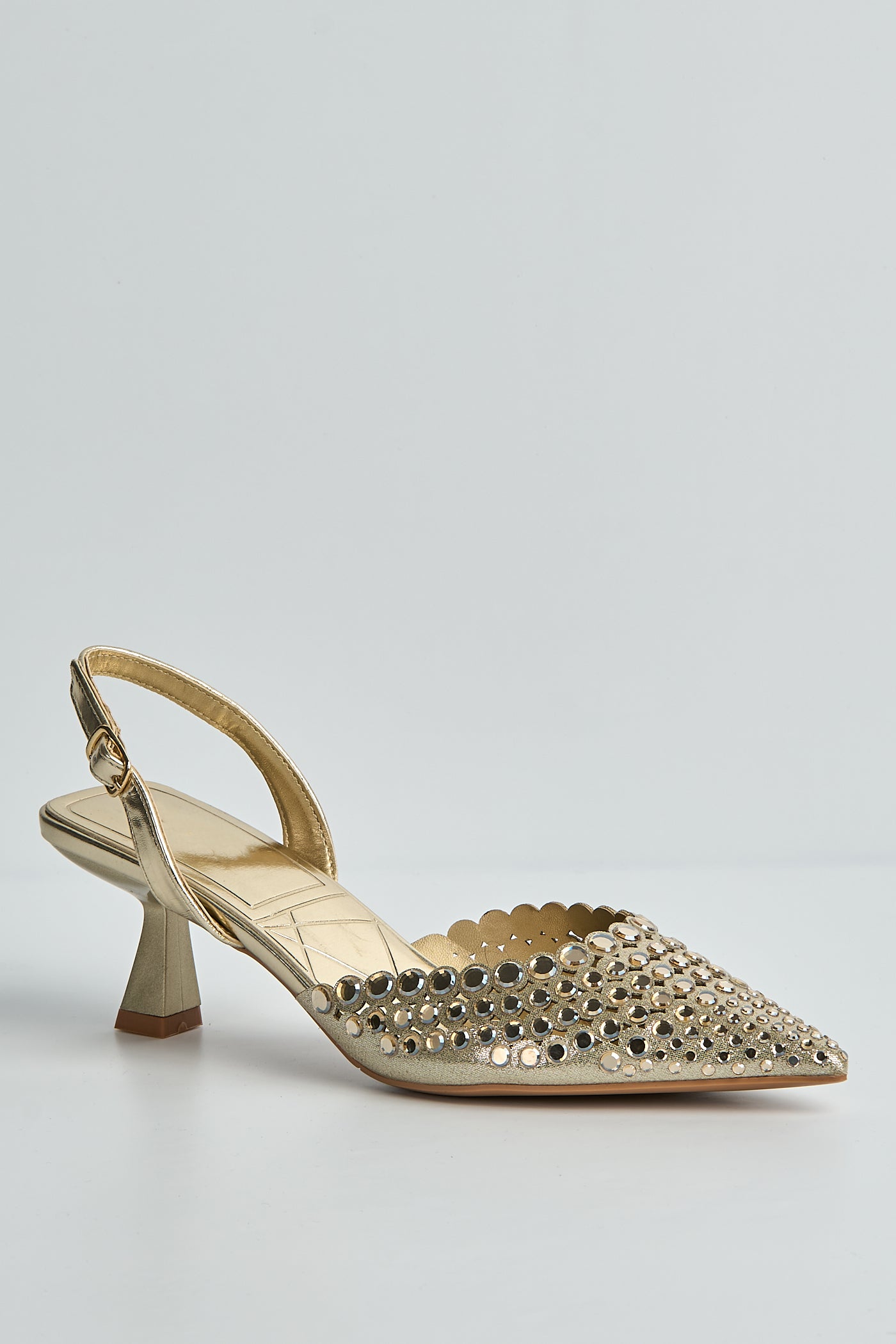 Giovanna Mirror Encrusted Slingback Court Shoes In Gold 503-27-GOL