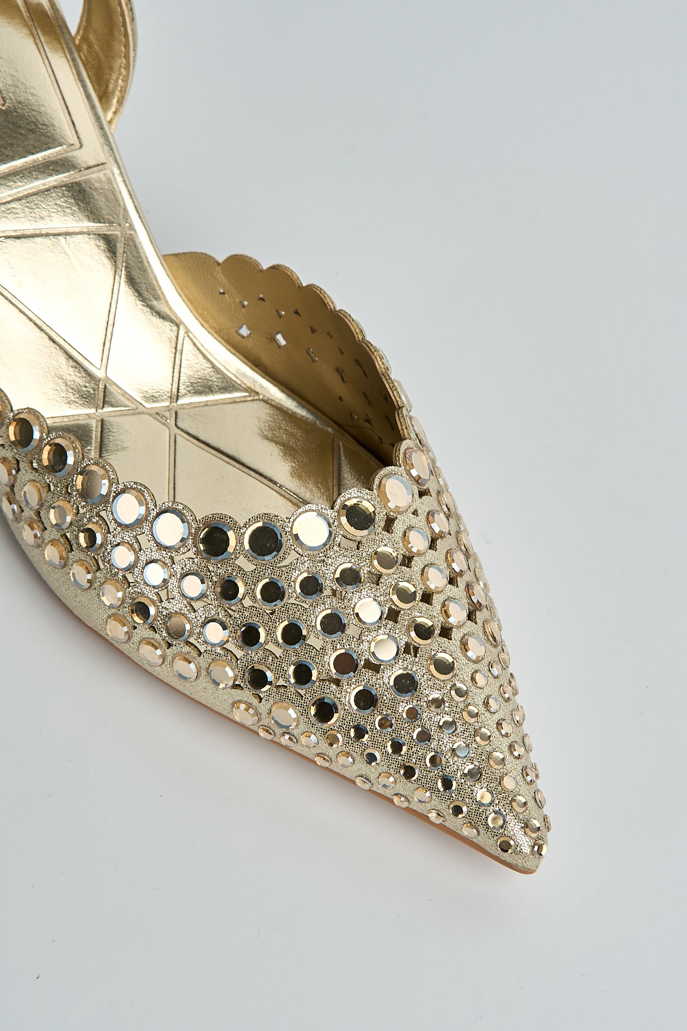 Giovanna Mirror Encrusted Slingback Court Shoes In Gold 503-27-GOL